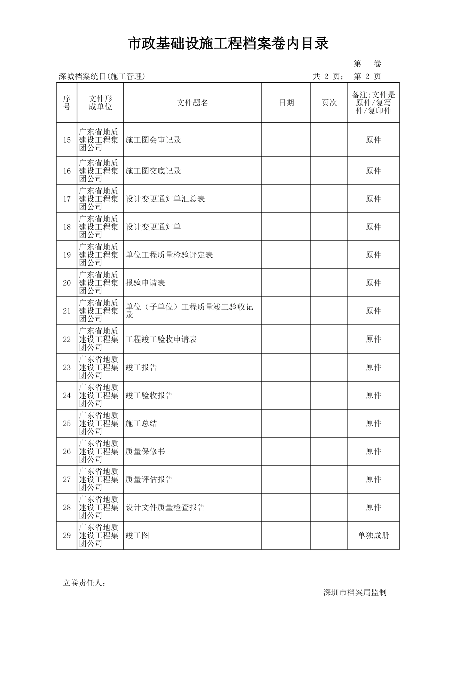 2025年工程资料模板：资料目录.xls_第2页