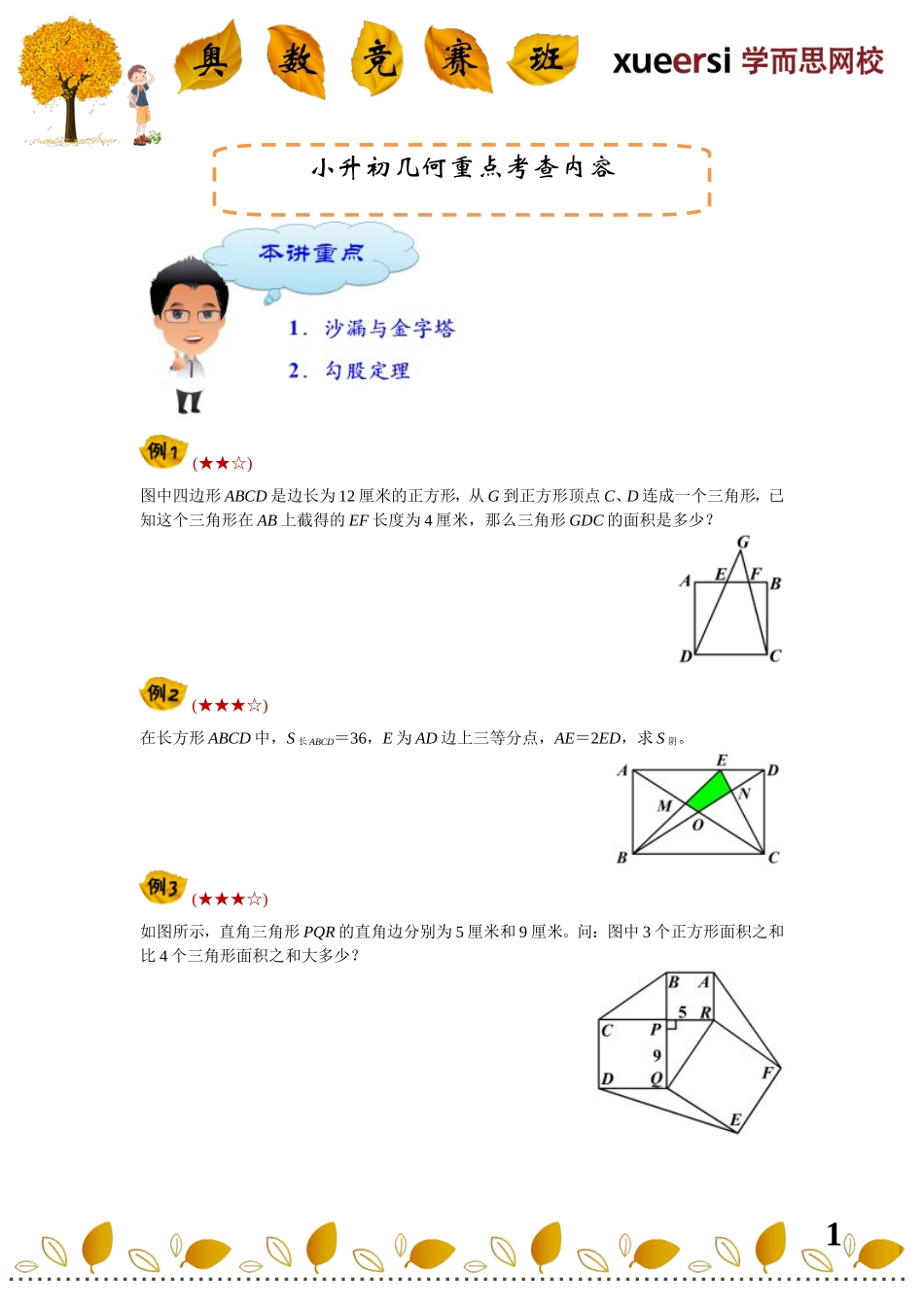 小学奥数：小升初几何重点考查内容————（常用结论总结——一简单相似知识、勾股定理等等）.doc_第1页