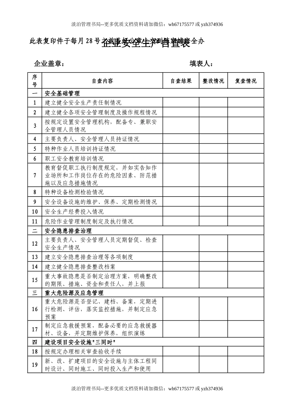 (每月一份)企业安全生产自查表.docx_第1页