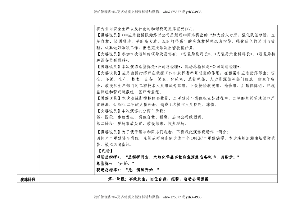 【演练脚本】危险化学品泄露事故应急救援演练方案（9页）.doc_第2页