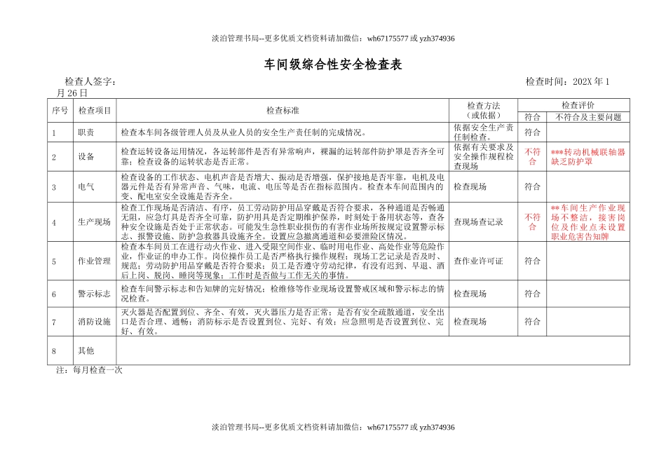 2.车间级综合性安全检查表（每月检查一次）.doc_第1页