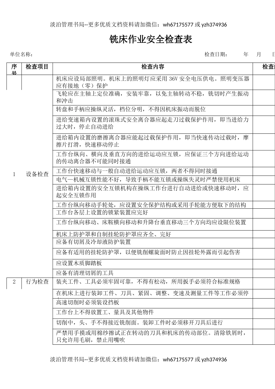 3铣床作业安全检查表.docx_第1页