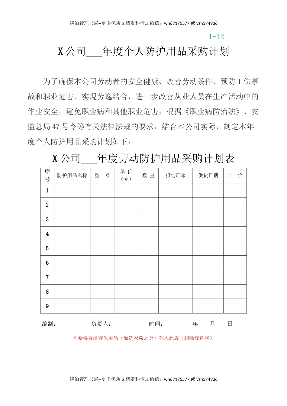 4.个人防护用品的采购计划与发放使用记录.doc_第1页