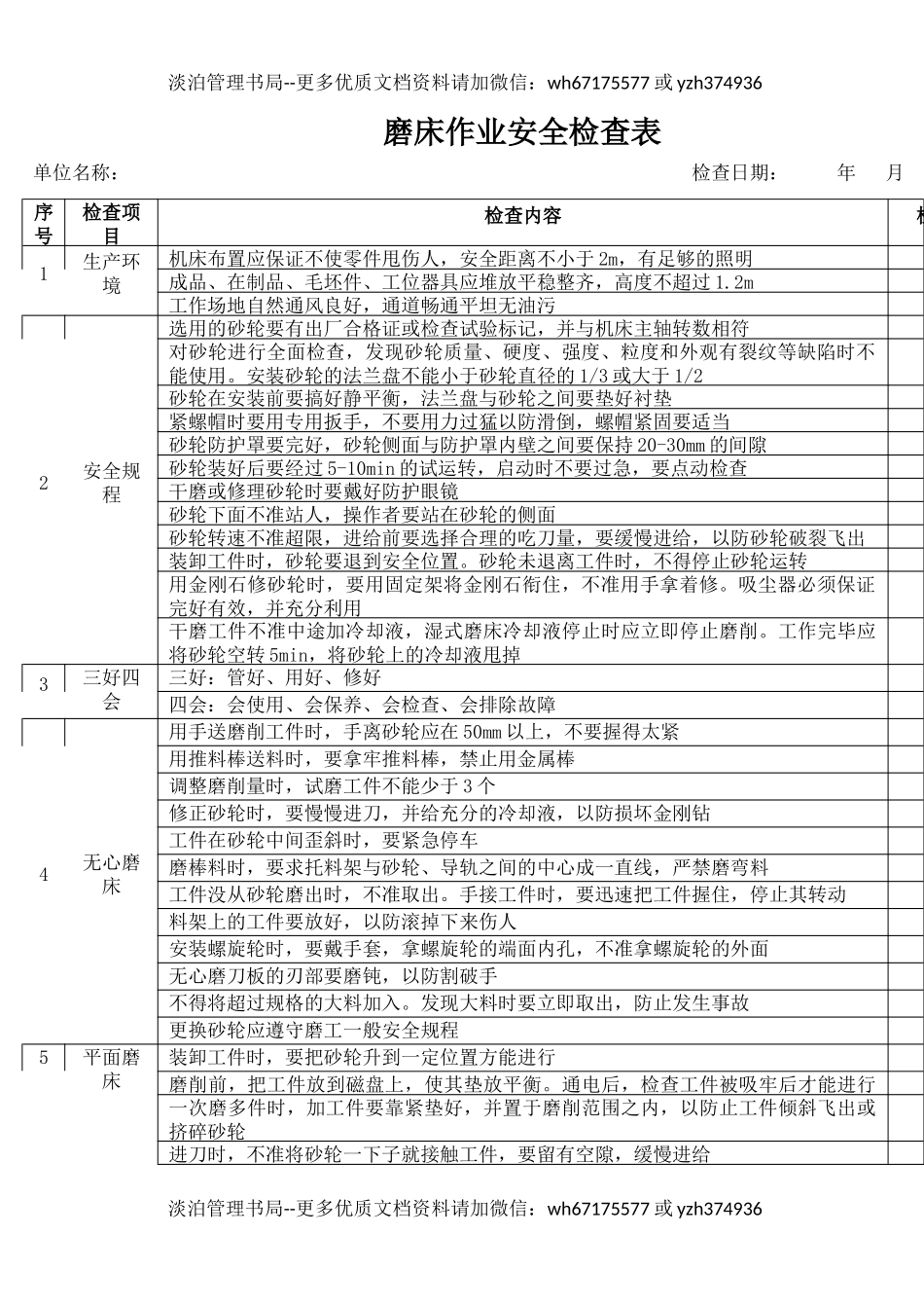 4磨床作业安全检查表.docx_第1页