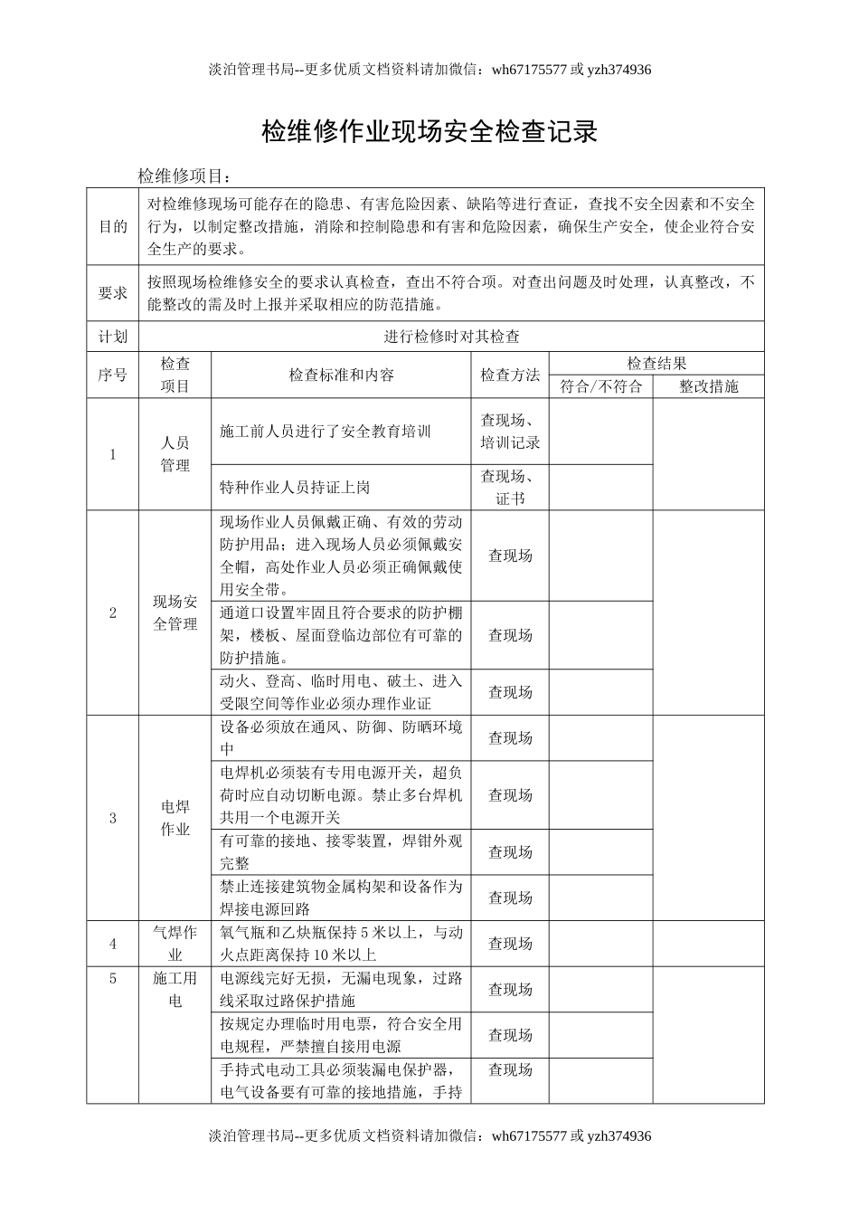 5.2检维修作业现场安全检查记录.doc_第1页
