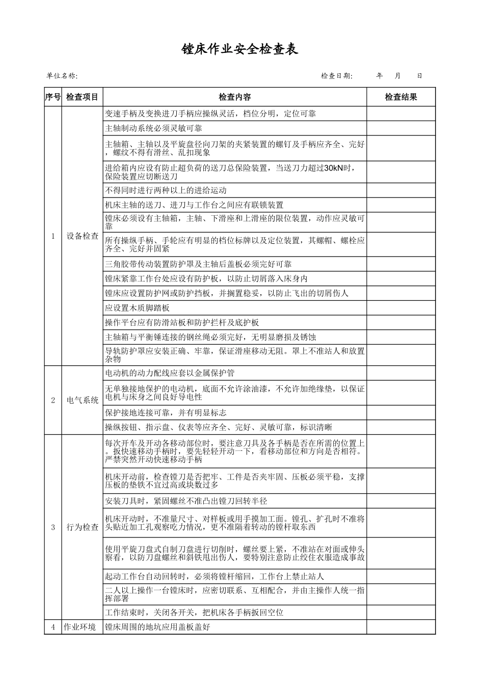 6镗床作业安全检查表.xls_第1页
