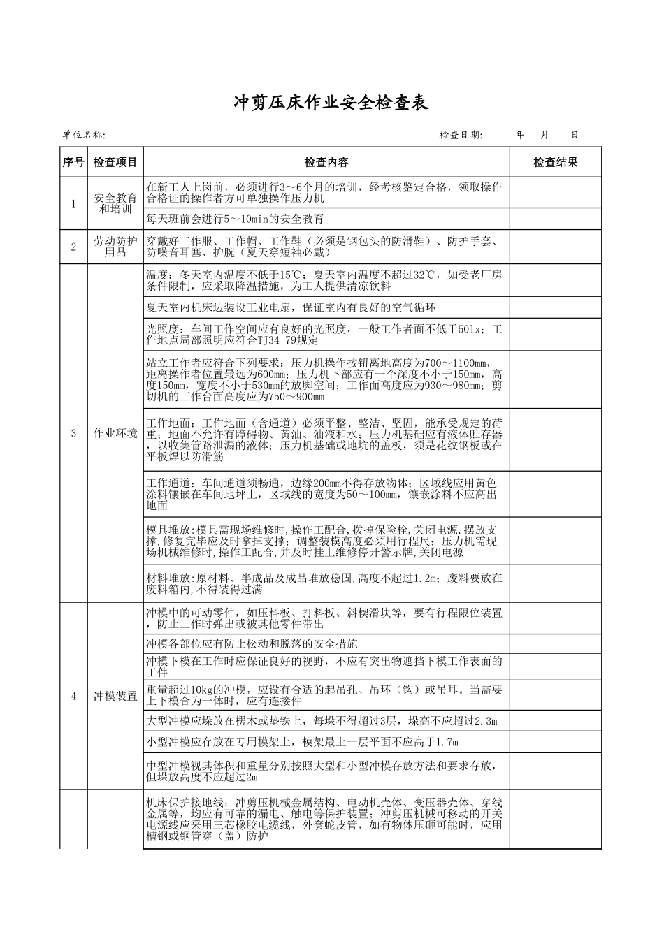 8冲剪压床作业安全检查表.xls_第1页
