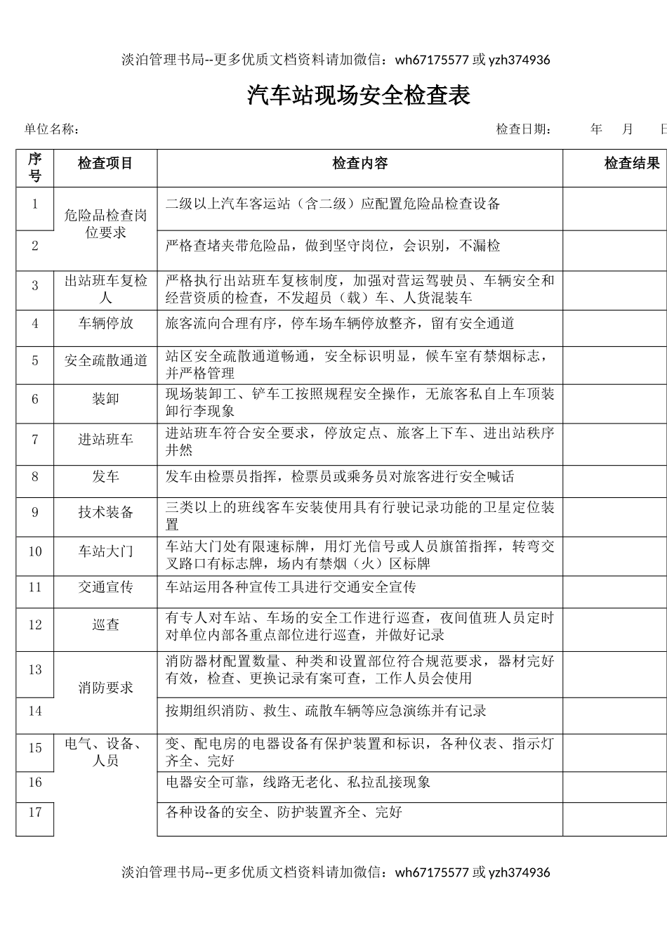13汽车站现场安全检查表.docx_第1页