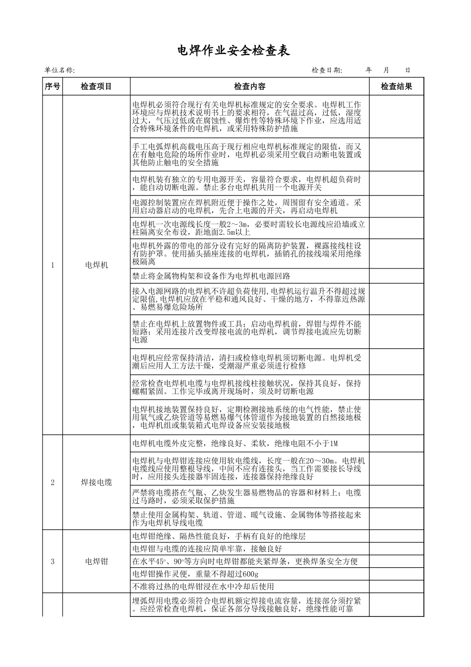14电焊作业安全检查表.xls_第1页