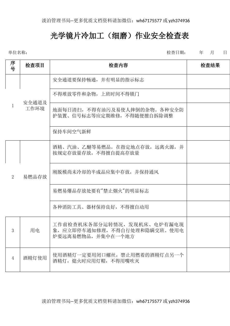 23光学镜片冷加工(细磨)作业安全检查表.docx_第1页