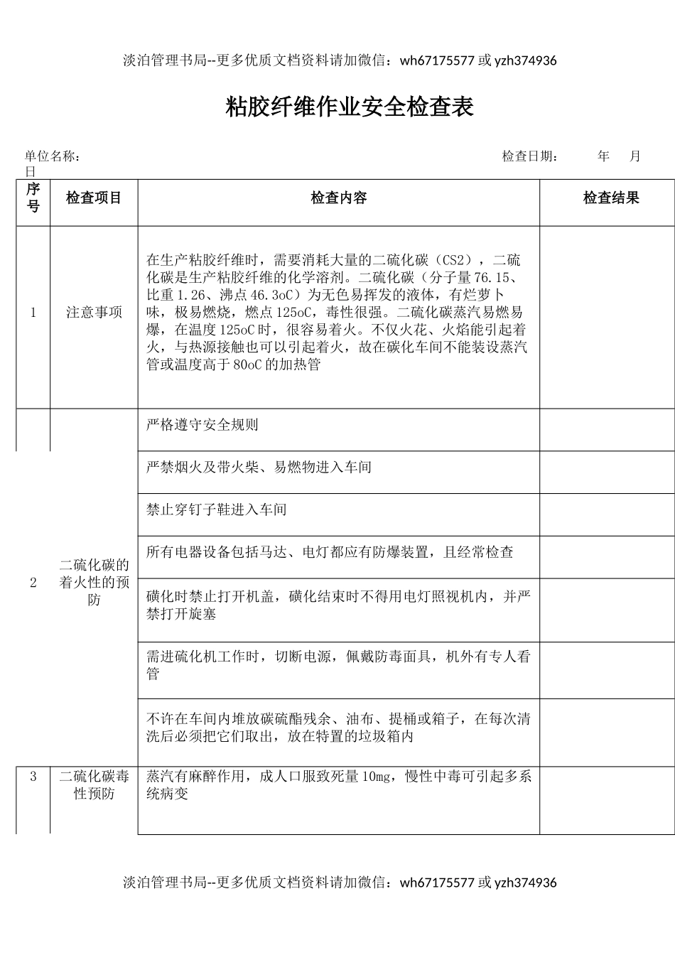 27粘胶纤维作业安全检查表.docx_第1页
