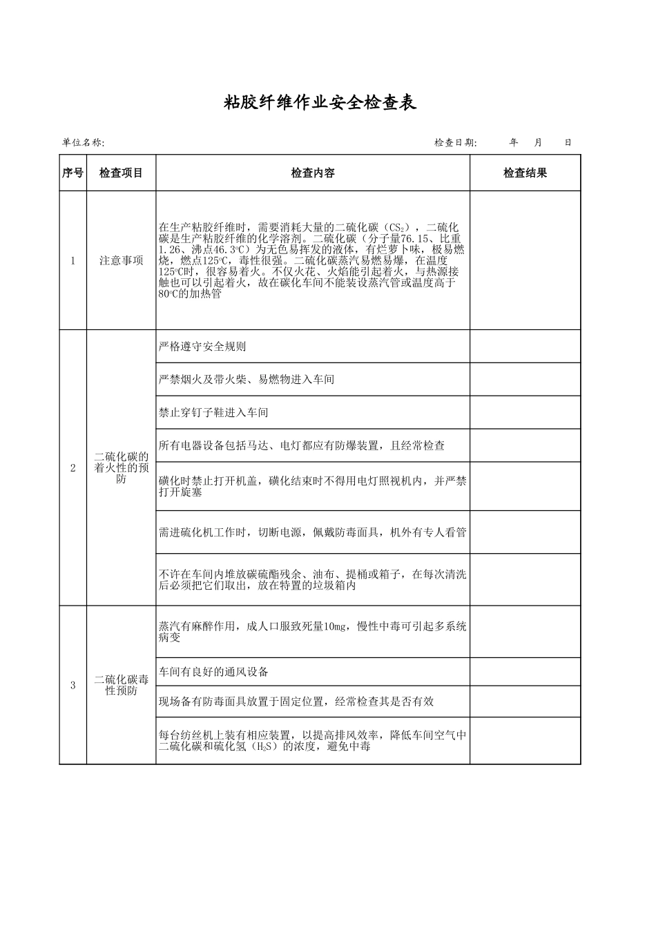 27粘胶纤维作业安全检查表.xls_第1页