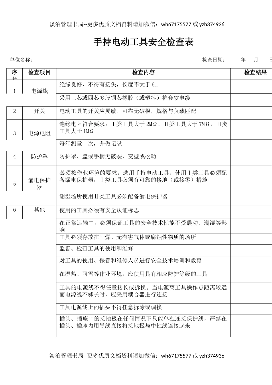 31手持电动工具安全检查表.docx_第1页
