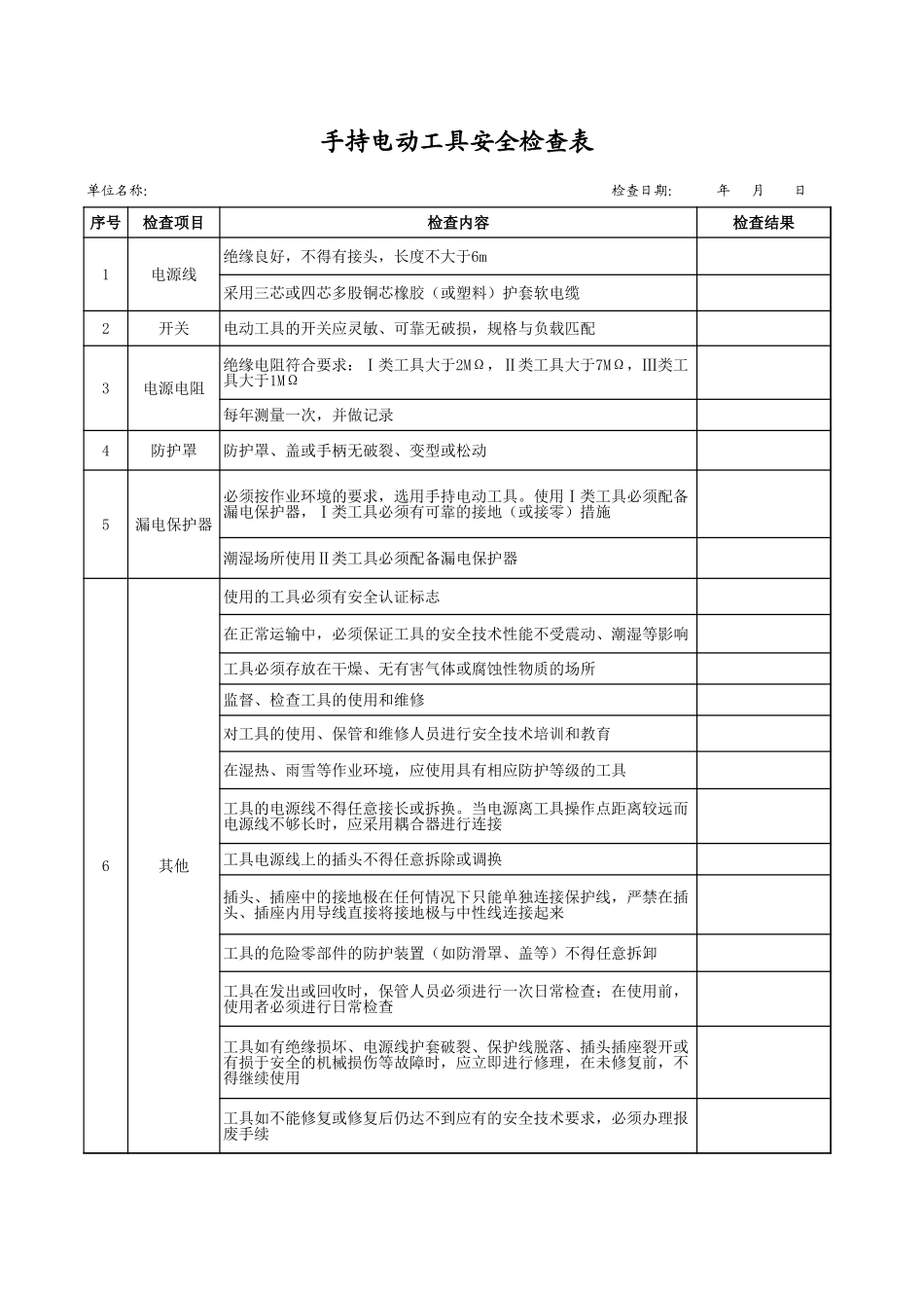 31手持电动工具安全检查表.xls_第1页