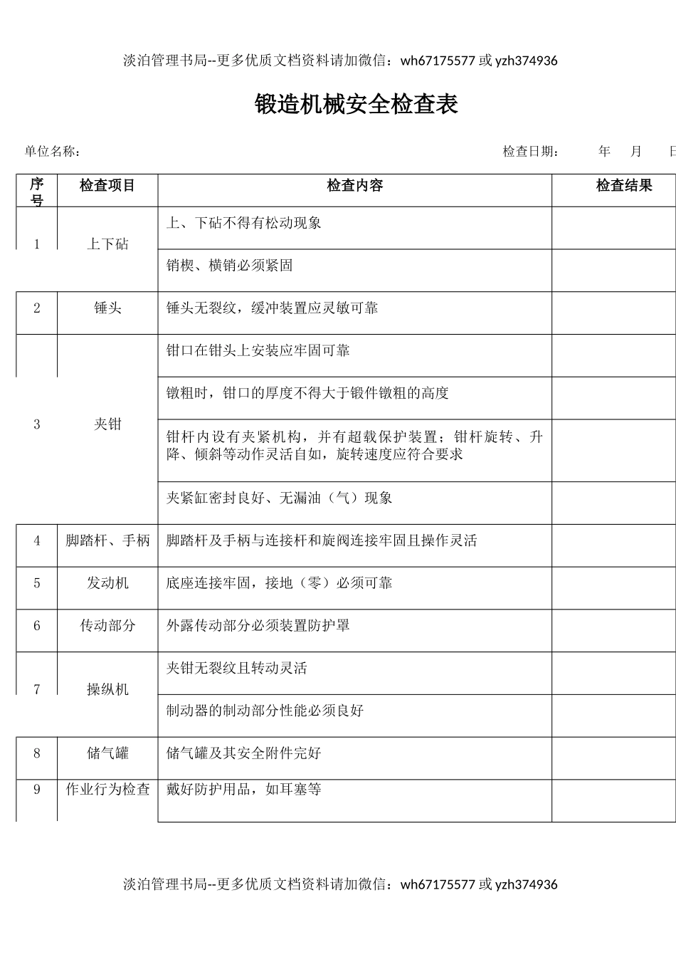 34锻造机械安全检查表.docx_第1页