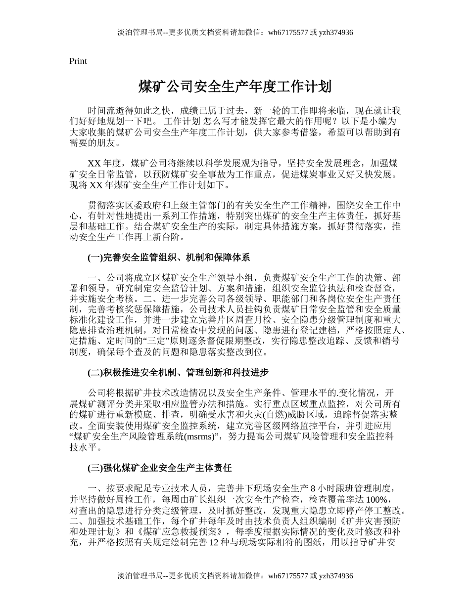 35.煤矿公司安全生产年度工作计划.doc_第1页