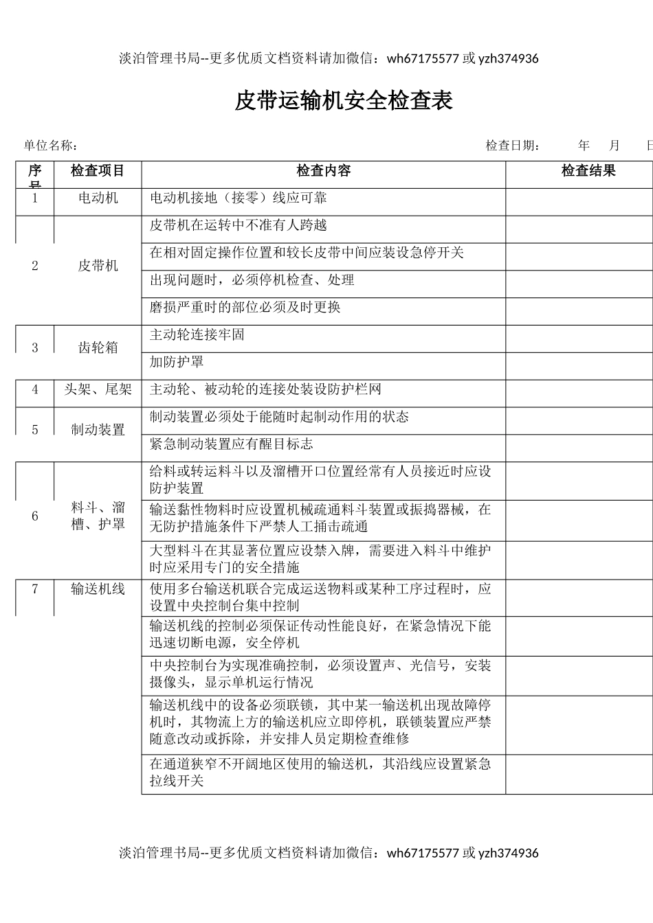 35皮带运输机安全检查表.docx_第1页
