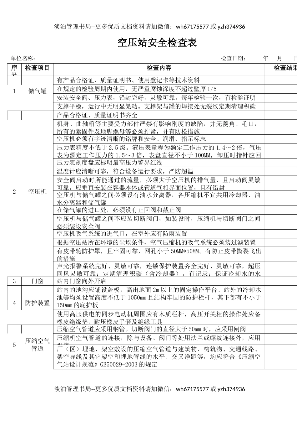 40空压站安全检查表.docx_第1页