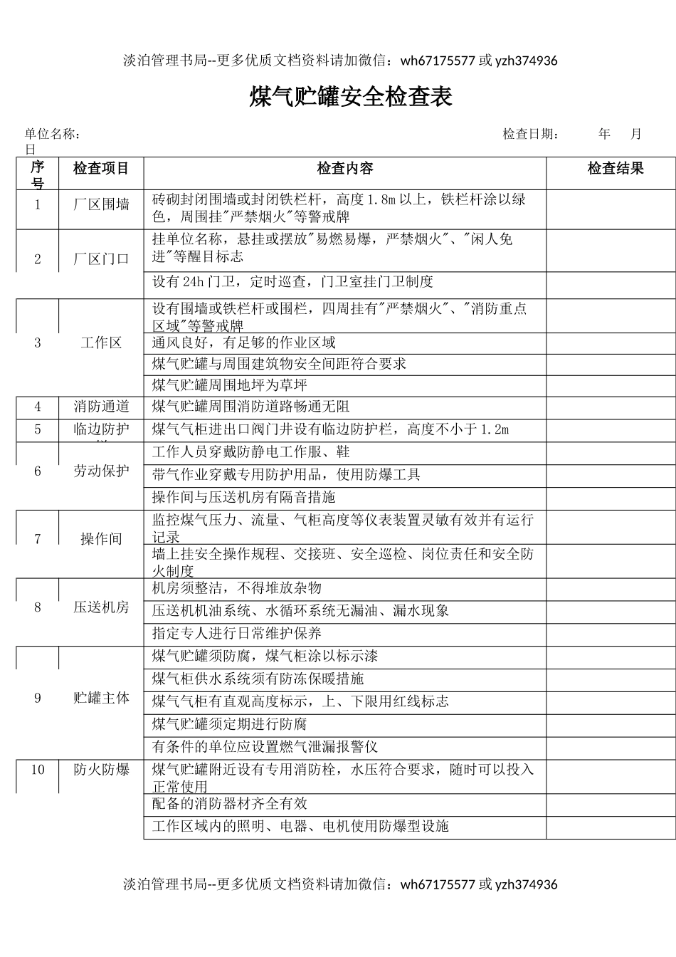 48煤气贮罐安全检查表.docx_第1页