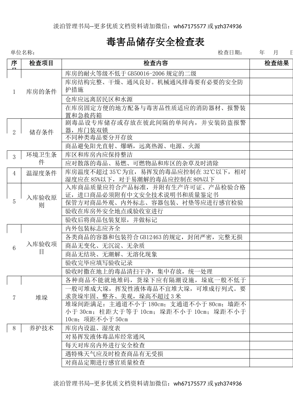 56毒害品储存安全检查表.docx_第1页