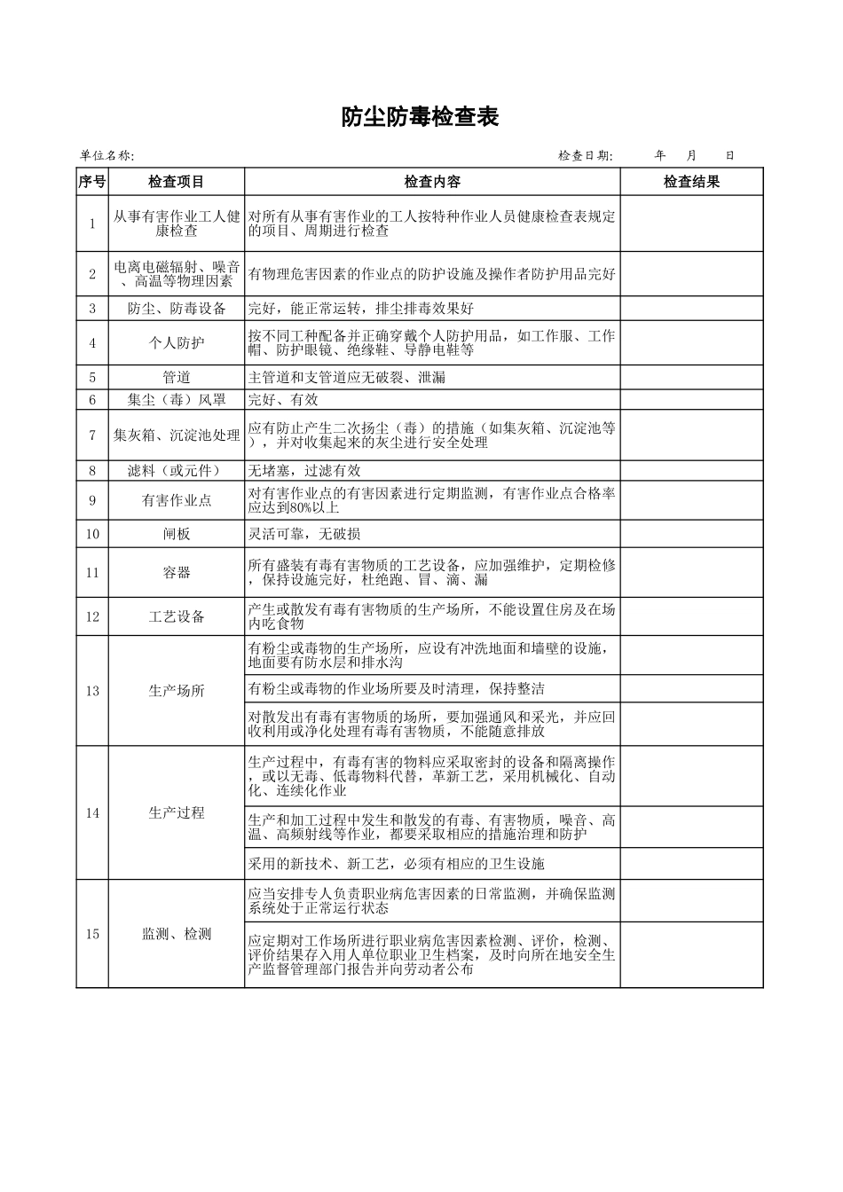 59 防尘防毒检查表.xls_第1页