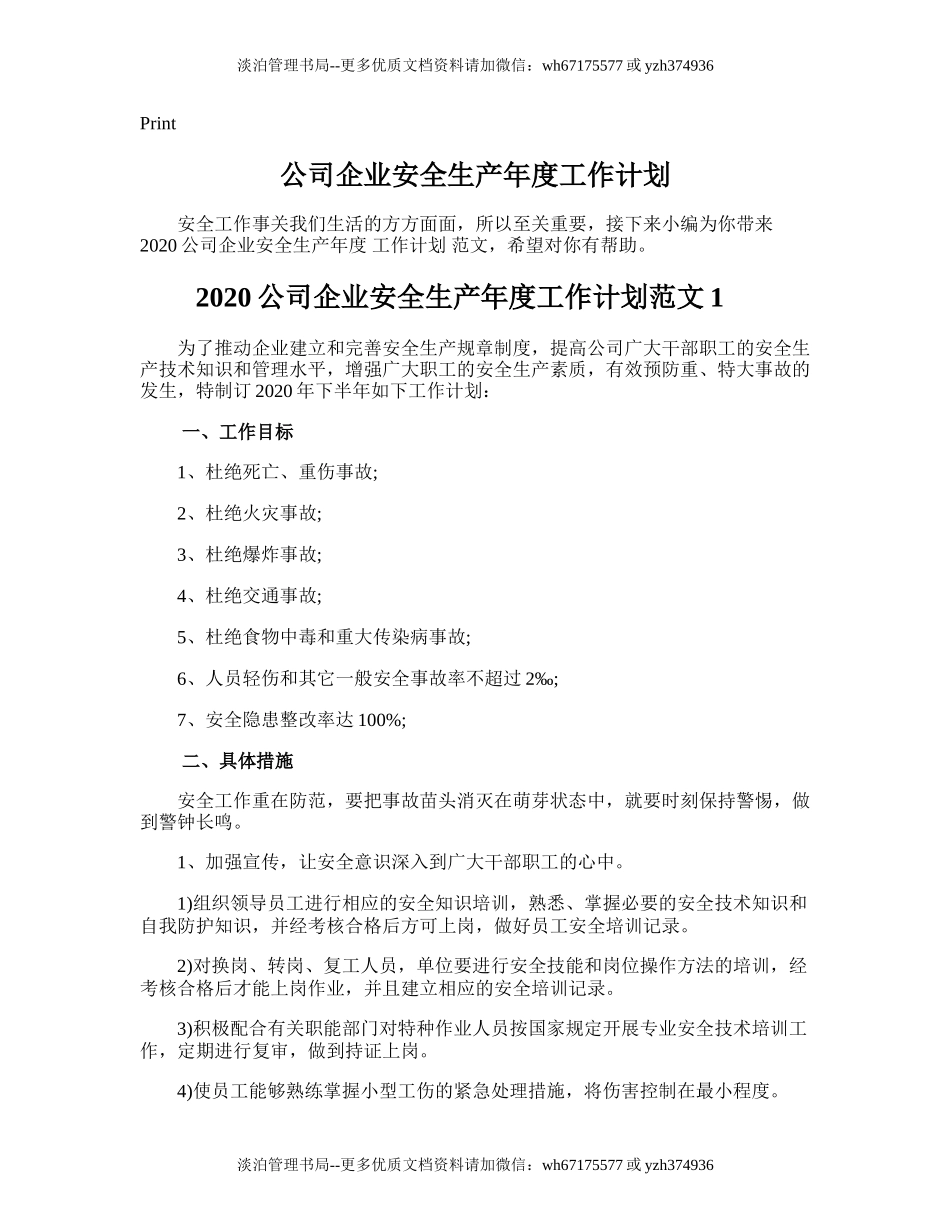 66.公司企业安全生产年度工作计划.doc_第1页
