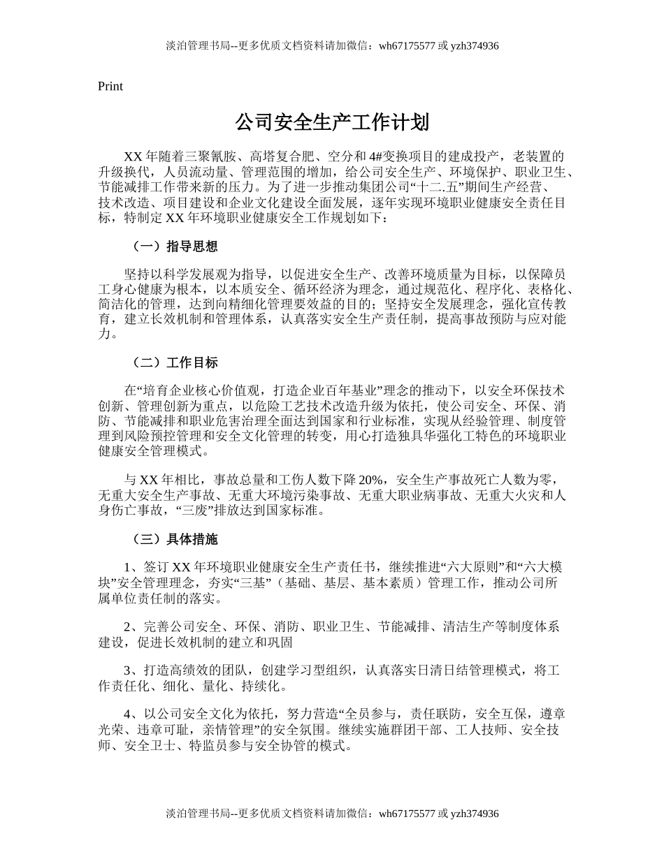 112.公司安全生产工作计划.doc_第1页