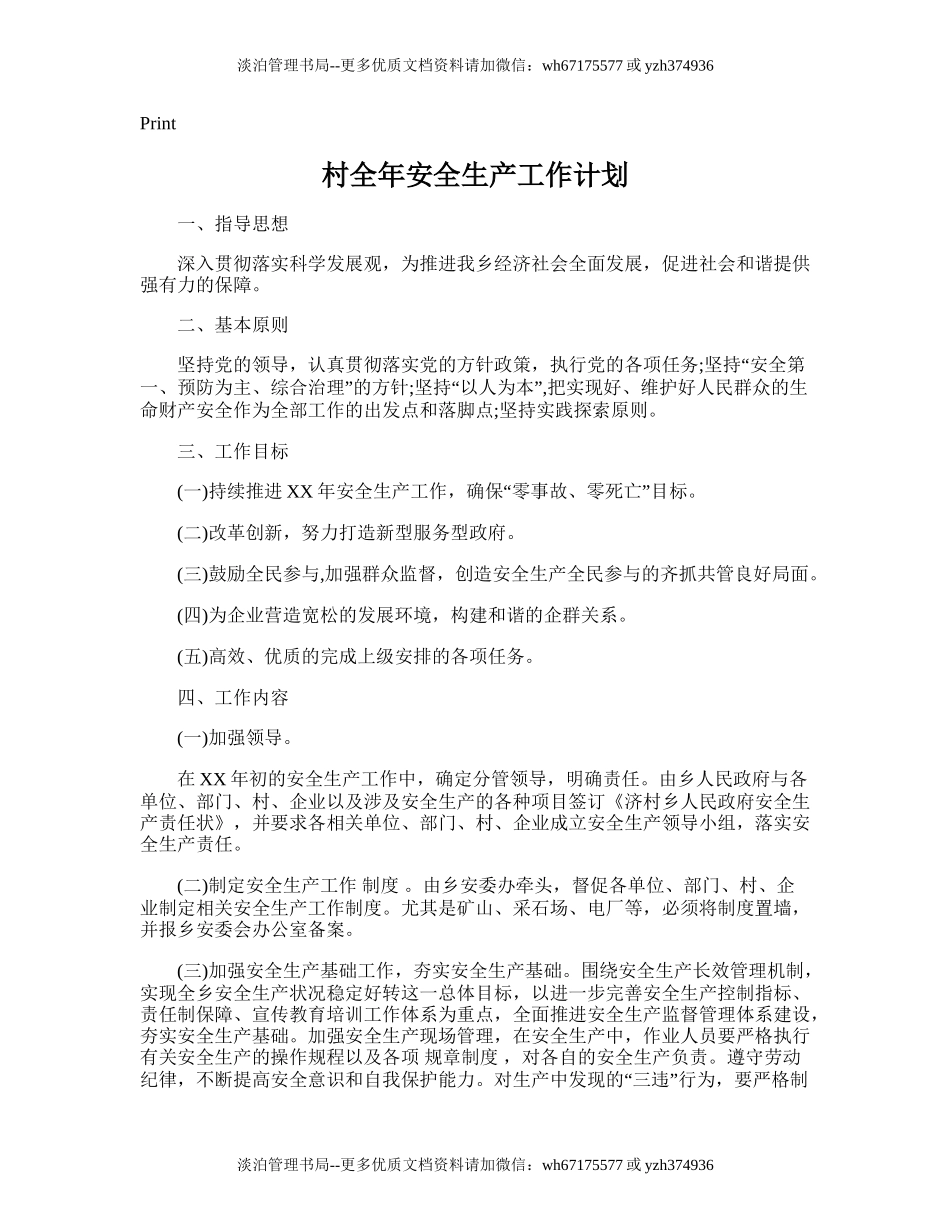 145.村全年安全生产工作计划.doc_第1页