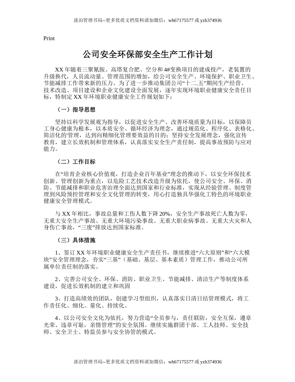 170.公司安全环保部安全生产工作计划.doc_第1页