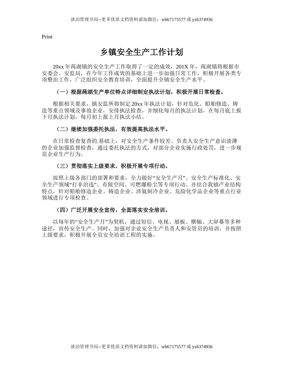 178.乡镇安全生产工作计划.doc_第1页