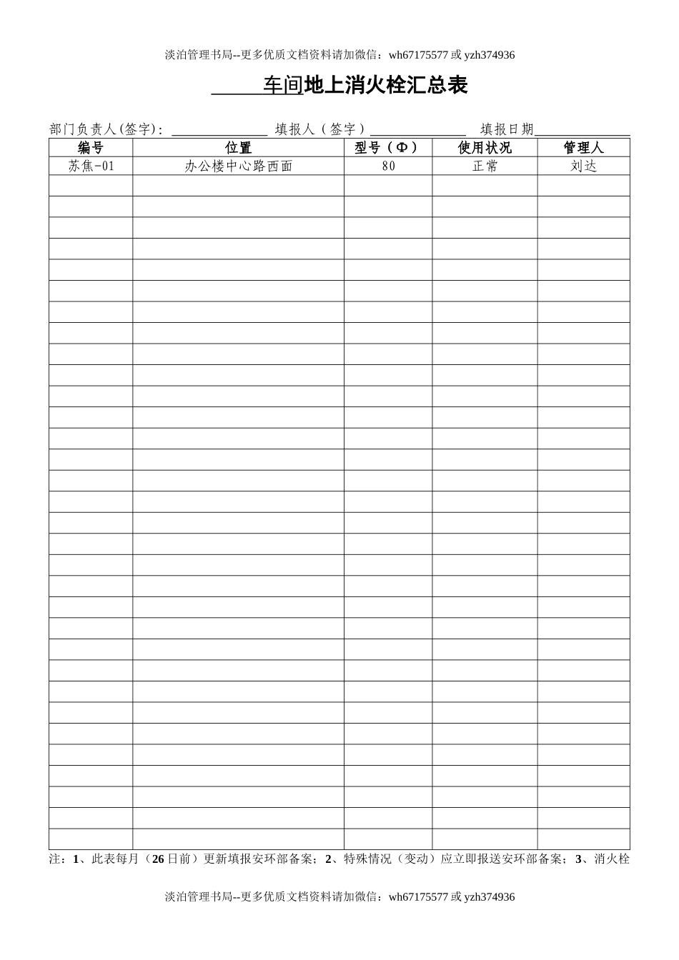 车间地上消火栓汇总表(样表2).doc_第1页
