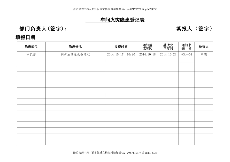 车间火灾隐患登记表(样表26).doc_第1页