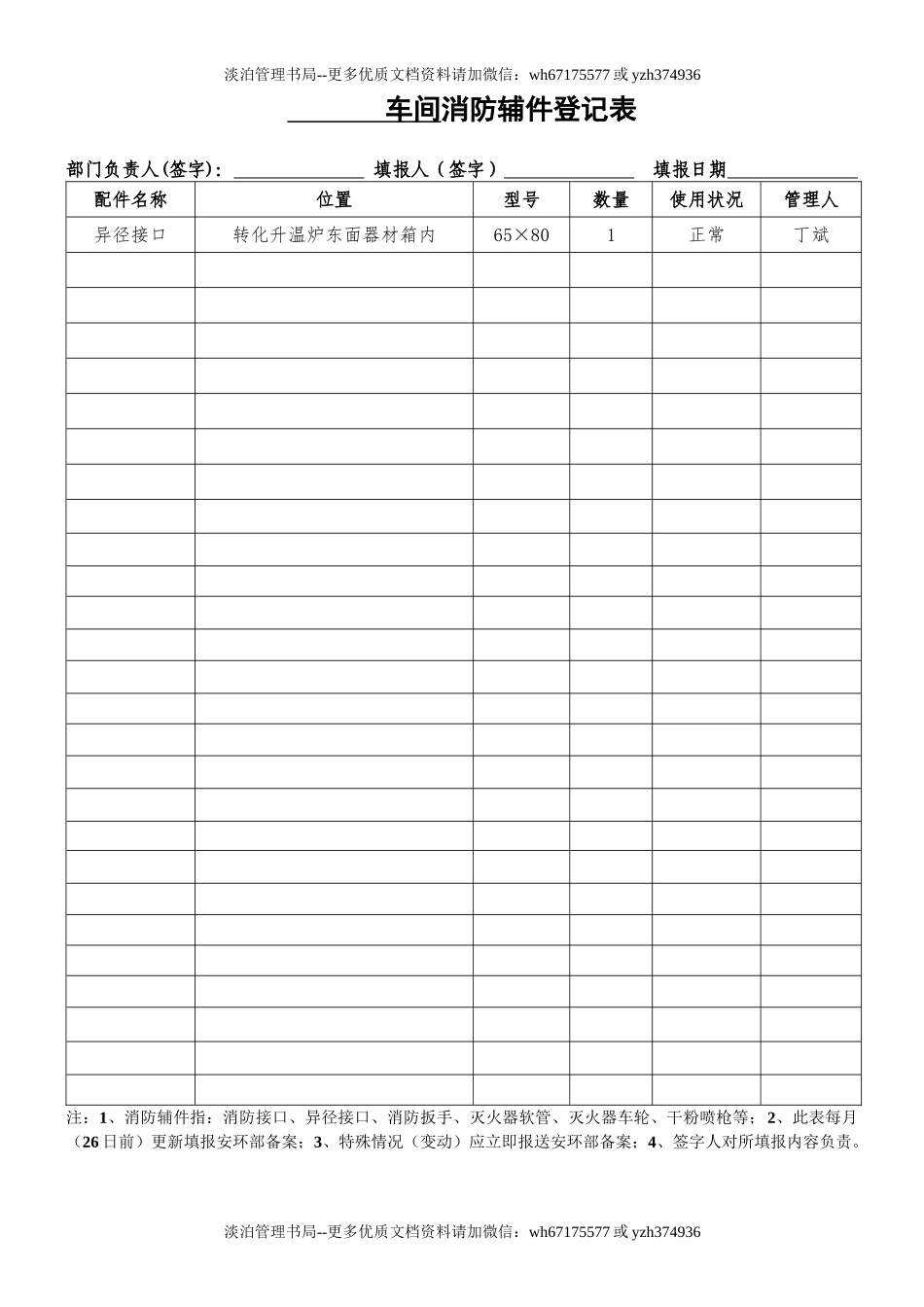 车间消防辅件登记表(样表15).doc_第1页