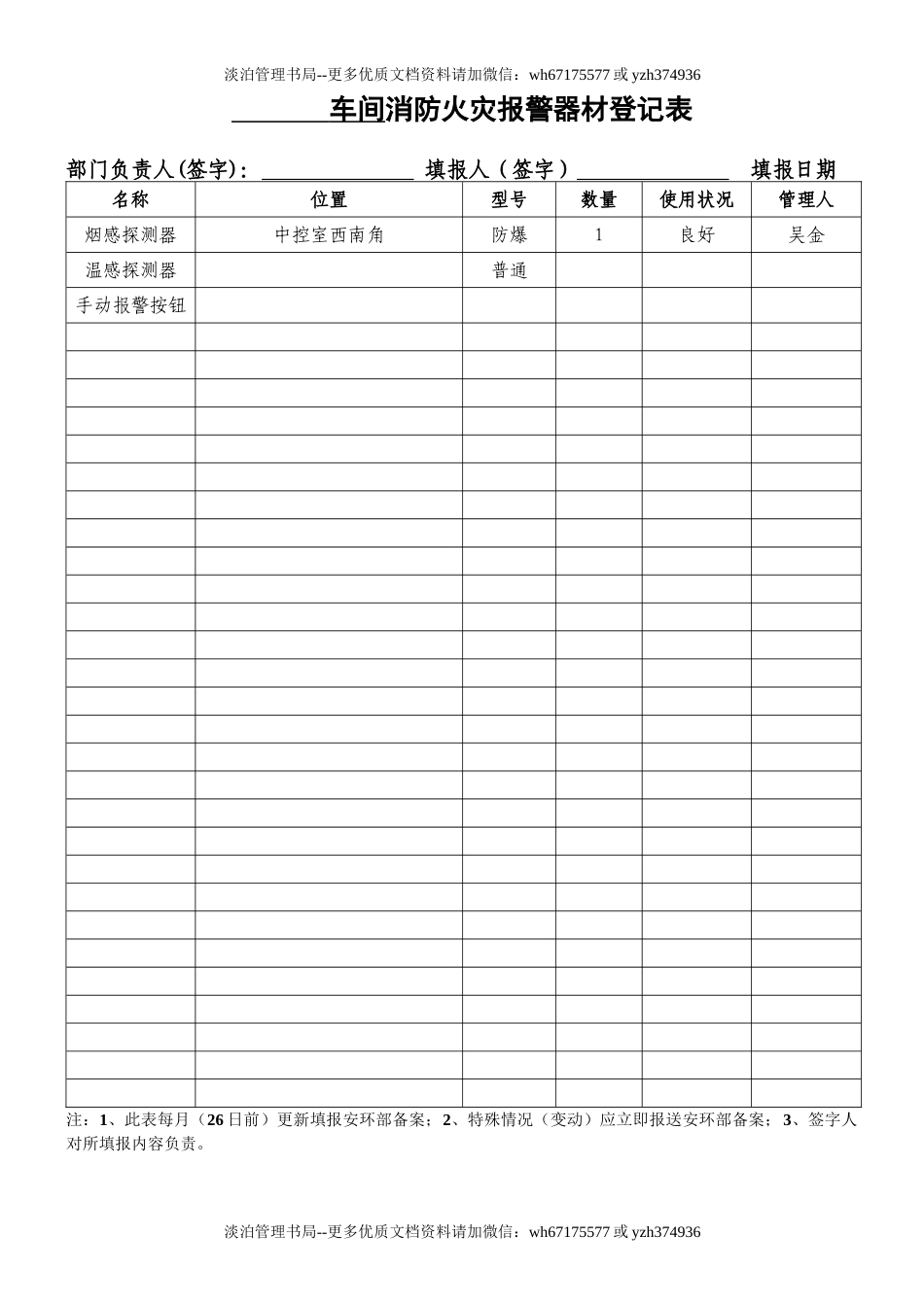 车间消防火灾报警器材登记表(样表14).doc_第1页