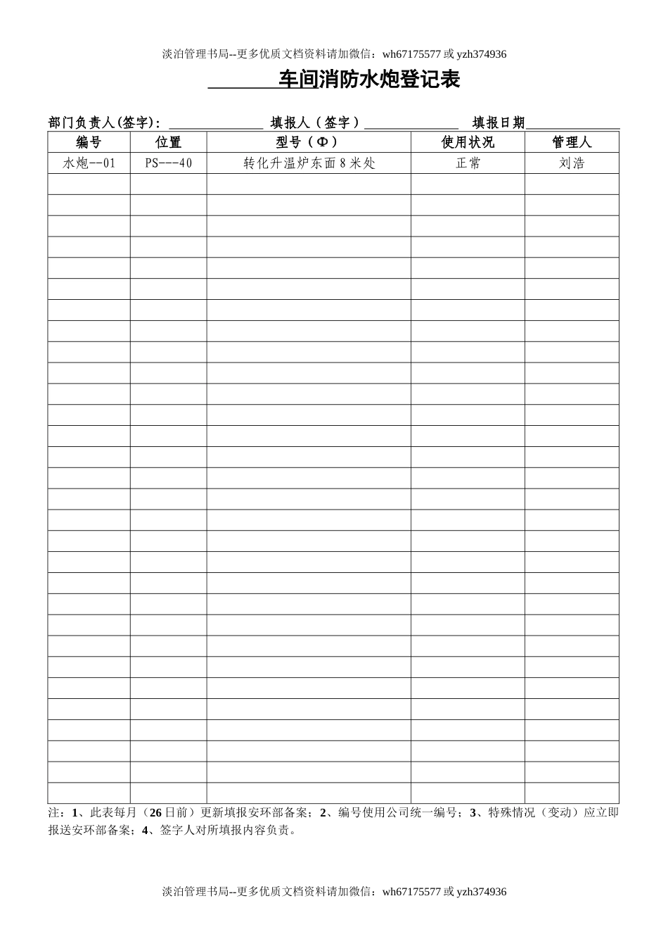 车间消防水炮登记表(样表4).doc_第1页