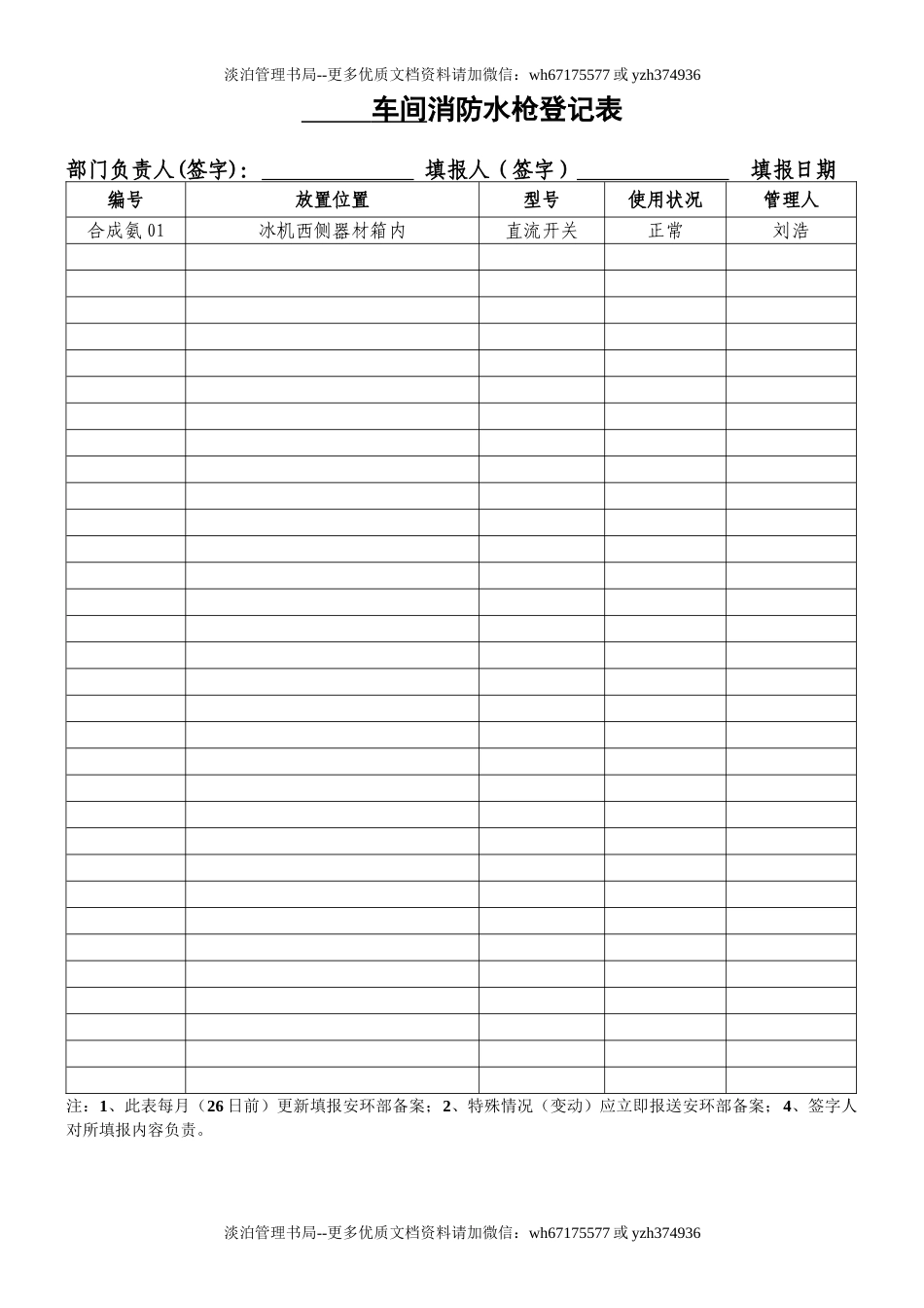 车间消防水枪登记表(样表8).doc_第1页