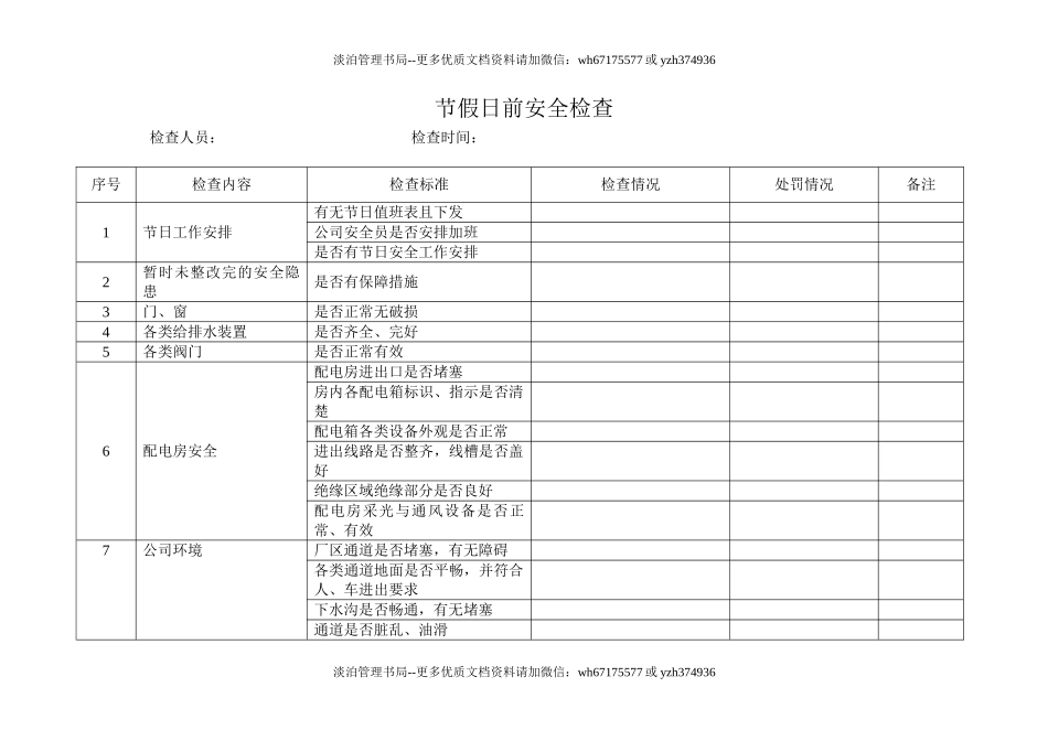 节假日前安全检查表.doc_第1页