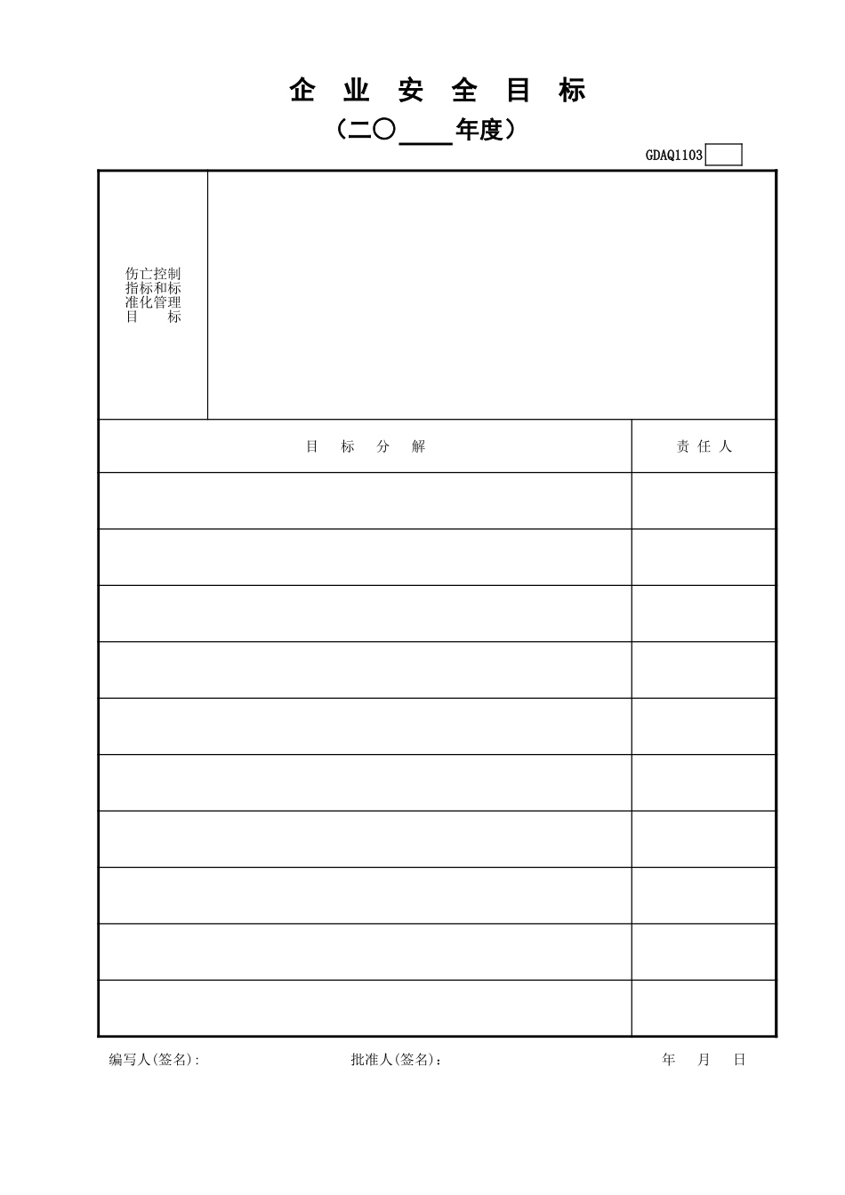 企业安全目标GDAQ1103.xls_第1页