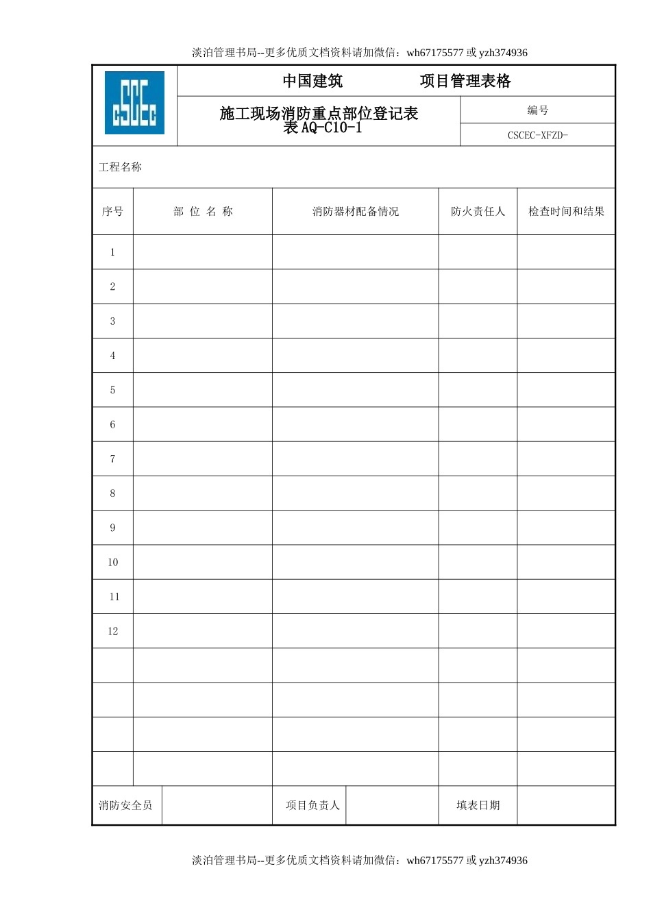 施工现场消防重点部位登记表.doc_第1页