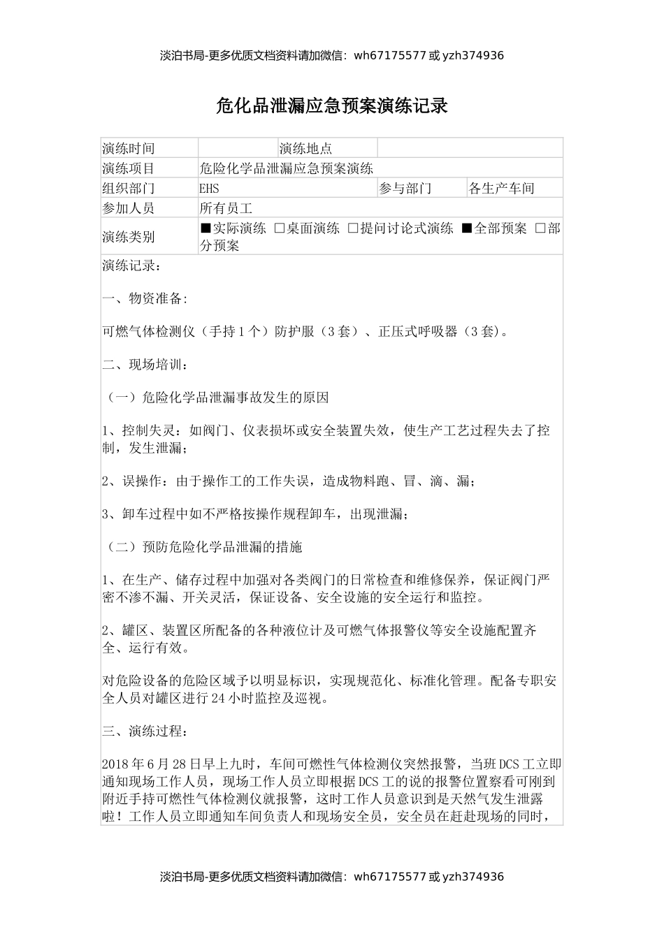 危化品泄漏应急预案演练记录.docx_第1页