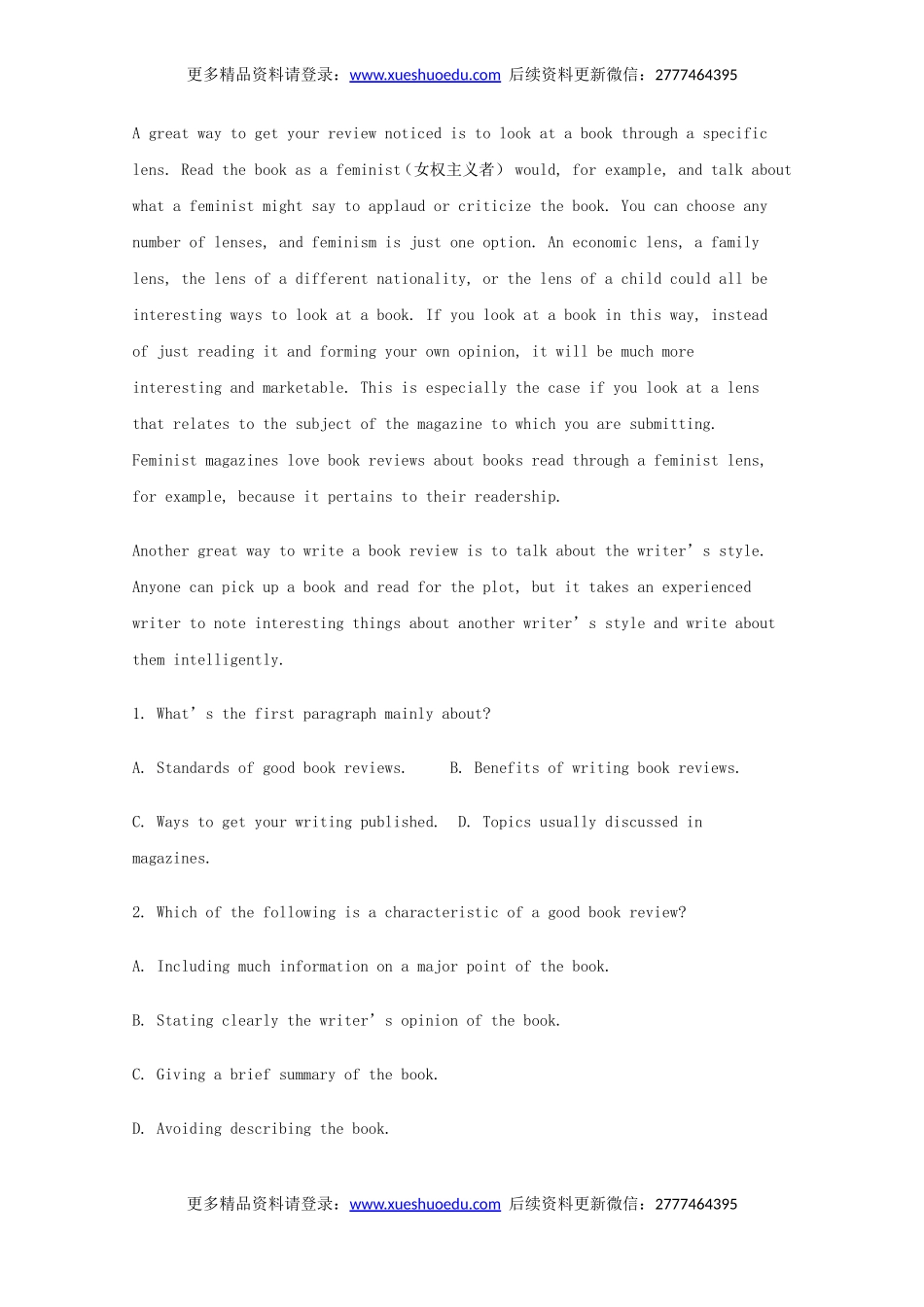 高考英语阅读理解及书面表达练习（3）.doc_第2页