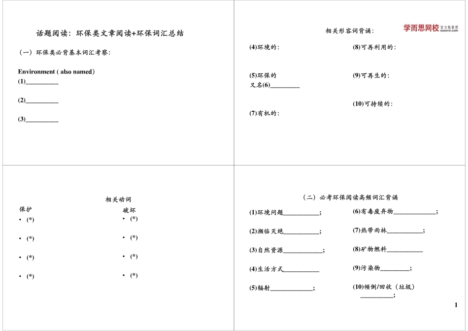 话题阅读：环保类文章阅读+环保词汇总结.pdf_第1页