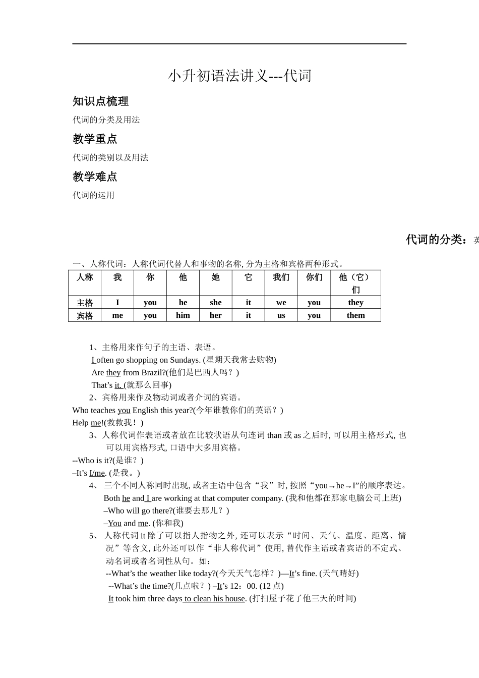 小升初语法专题---代词.docx_第1页