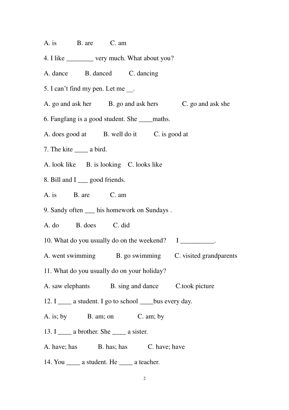 小学生英语时态专项训练习题14页含答案.pdf_第2页