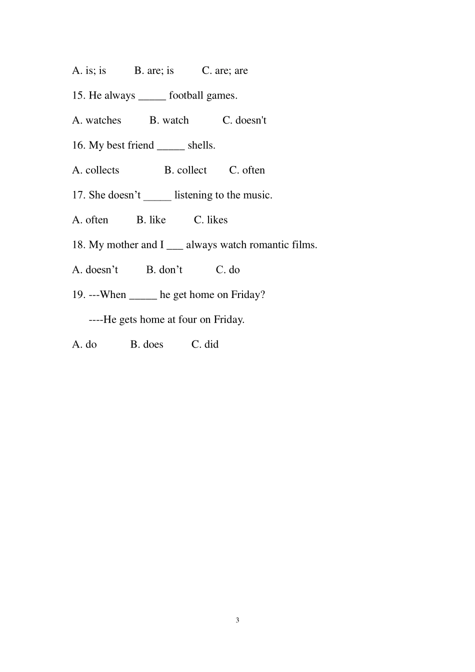 小学生英语时态专项训练习题14页含答案.pdf_第3页