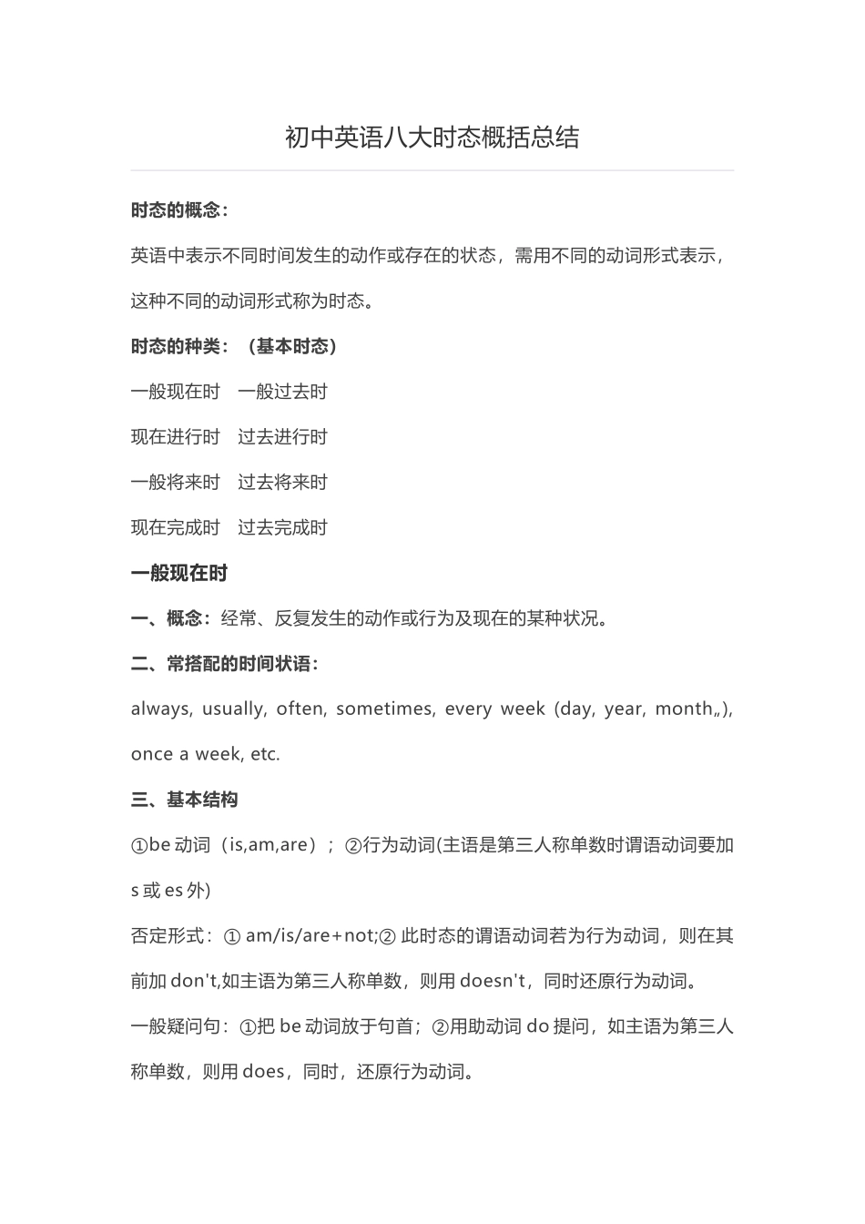 最全初中英语八大时态概括总结.docx_第1页