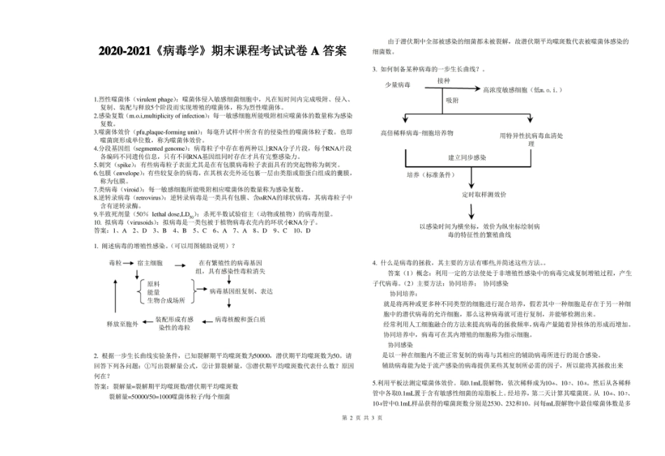 2020-2021病毒学期末课程考试试卷A(含答案).pdf_第2页