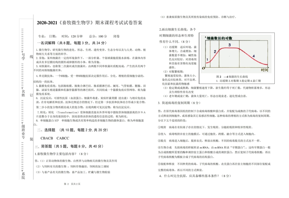 2020-2021现代畜牧生物技术期末课程考试试卷(含答案).pdf_第2页