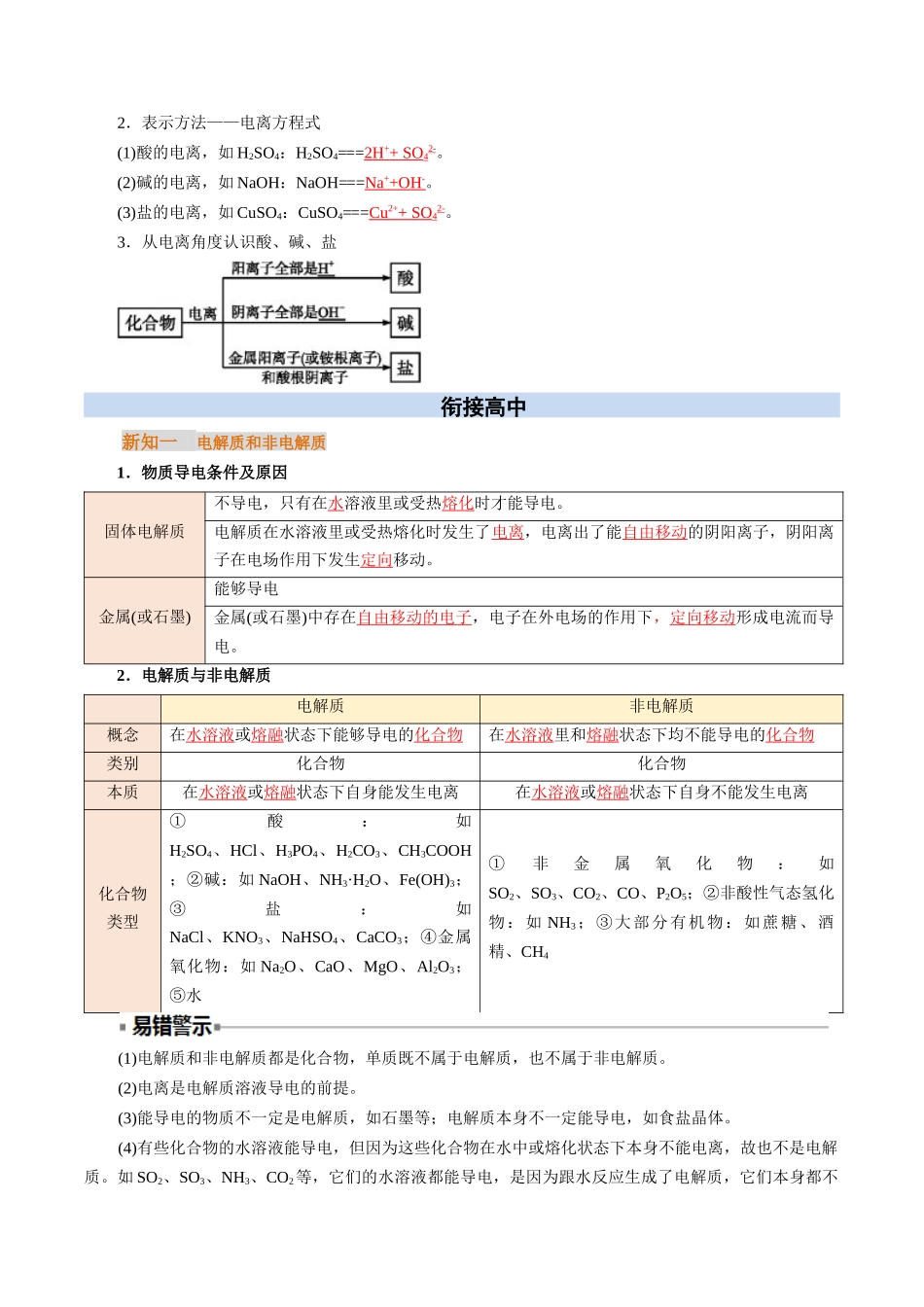 【01-初高衔接】衔接点04电解质及电离(教师版)-2025年初升高化学暑假衔接讲练(通用版).docx_第2页