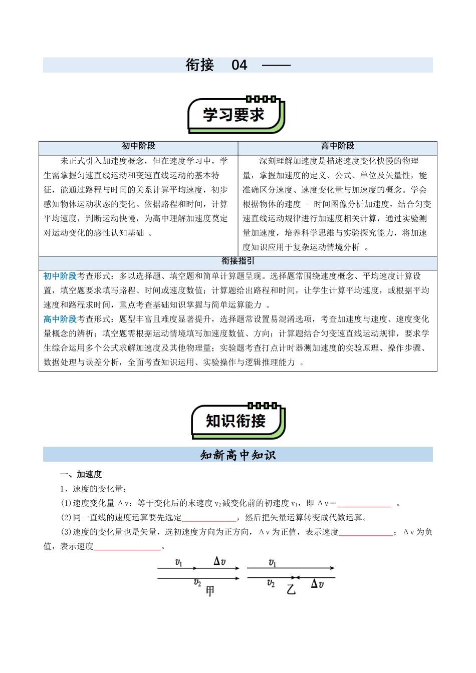 【01-初高衔接】衔接点04速度变化快慢的描述——加速度（学生版）-2025年初升高物理暑假衔接讲练(通用版).docx_第1页